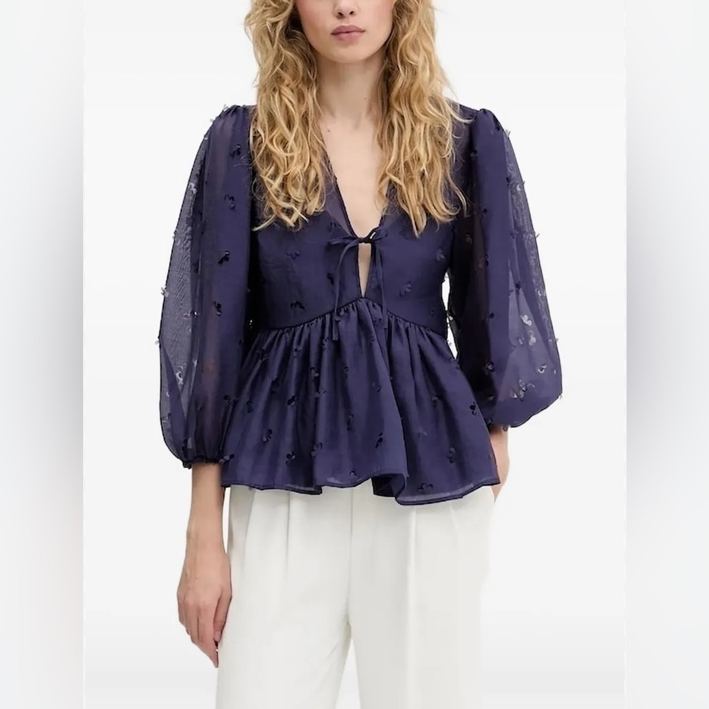 STINE GOYA
Floral-Embellished Tie-Neck Blouse